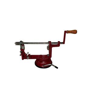 Back to Basics Peel Away Apple Peeler Red Cast Iron Suction Base 2008 Used